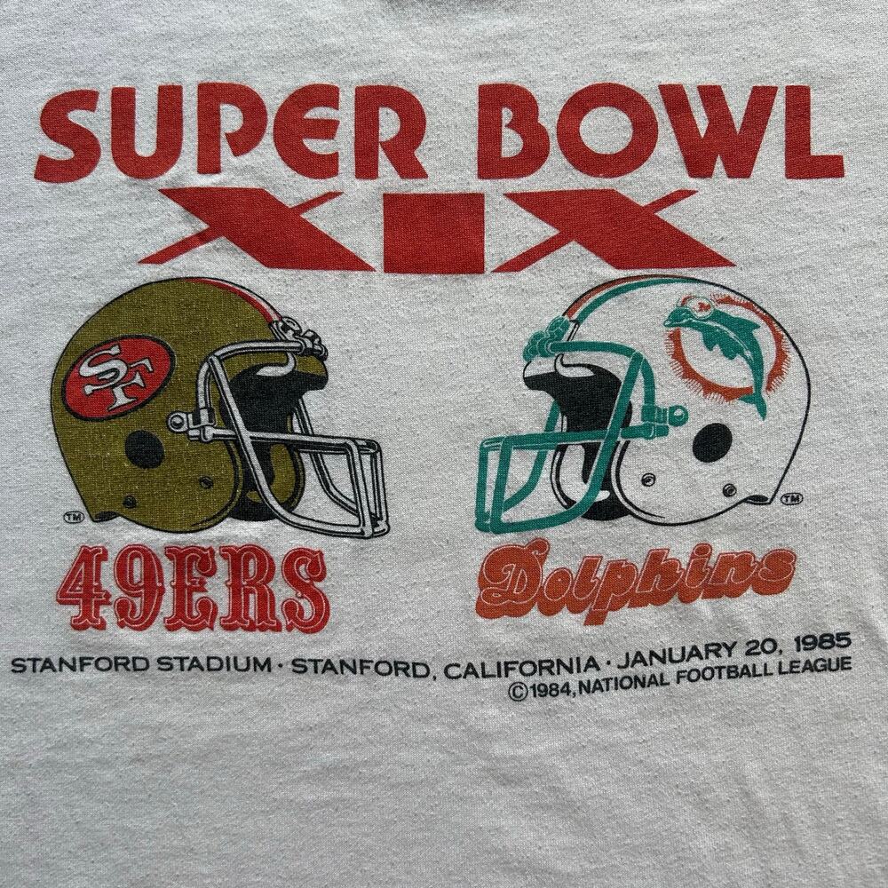 Vintage 80s dated 1984 logo 7 Super Bowl XIX 49ers vs Dolphins T-Shirt- Sz, L